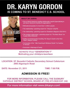 Upcoming Event -An Evening with Dr. Karyn Gordon-November 21, 2011