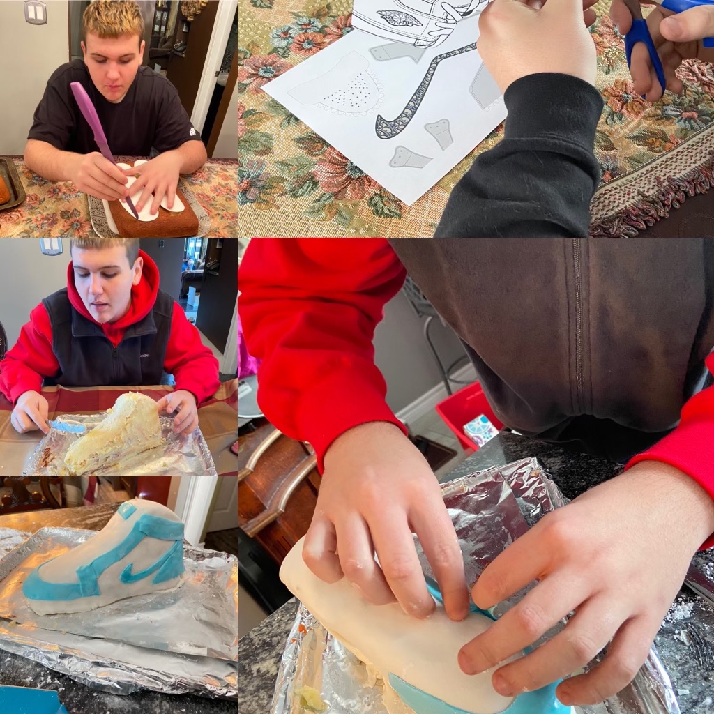 A collage of cake making.