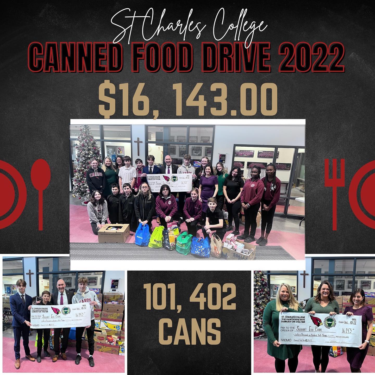 St. Charles College Cards Collect over 100,000 Cans for the Sudbury Food Bank 